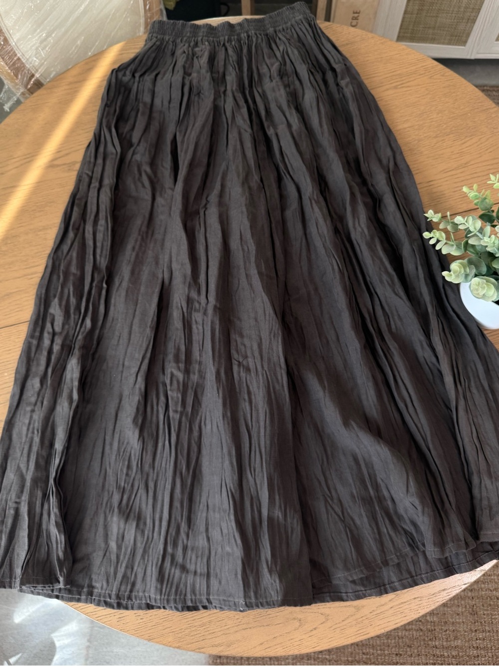August Silk Brown Crinkle Silk Linen Blend Culotte Boho Flowy Elastic Waist M - Picture 3 of 6
